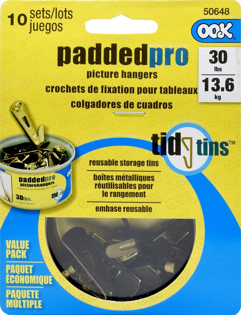 OOK 50648 Professional Picture Hangers, Art Hangers, Padded, Brass, Reusable Picture Hooks, 30lb (10 Set) - Image 1